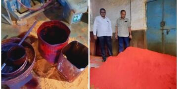 केंद्रीय खाद्य सुरक्षा दल की बीछवाल में बड़ी कार्रवाई  18 हजार किलो संदिग्ध रंग मिले मसाले को किया सीज