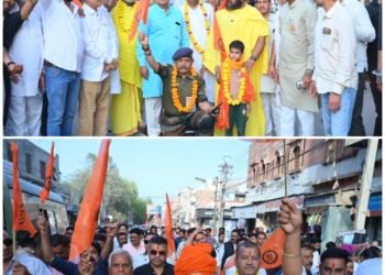 पीले चावल बांटकर धर्मयात्रा का दिया निमंत्रण, शहर में जनसंपर्क अभियान तेज