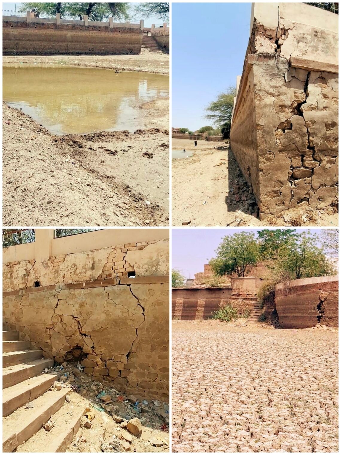 कोडमदेसर तालाब सूखा, जर्जर दीवारों से हादसे की संभावना