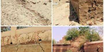 कोडमदेसर तालाब सूखा, जर्जर दीवारों से हादसे की संभावना